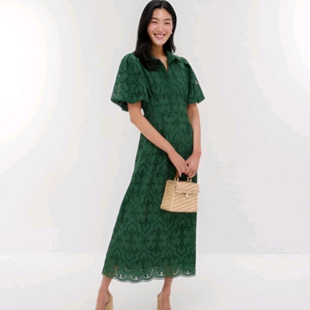 Tuckernuck Green Puff Sleeve Sundress